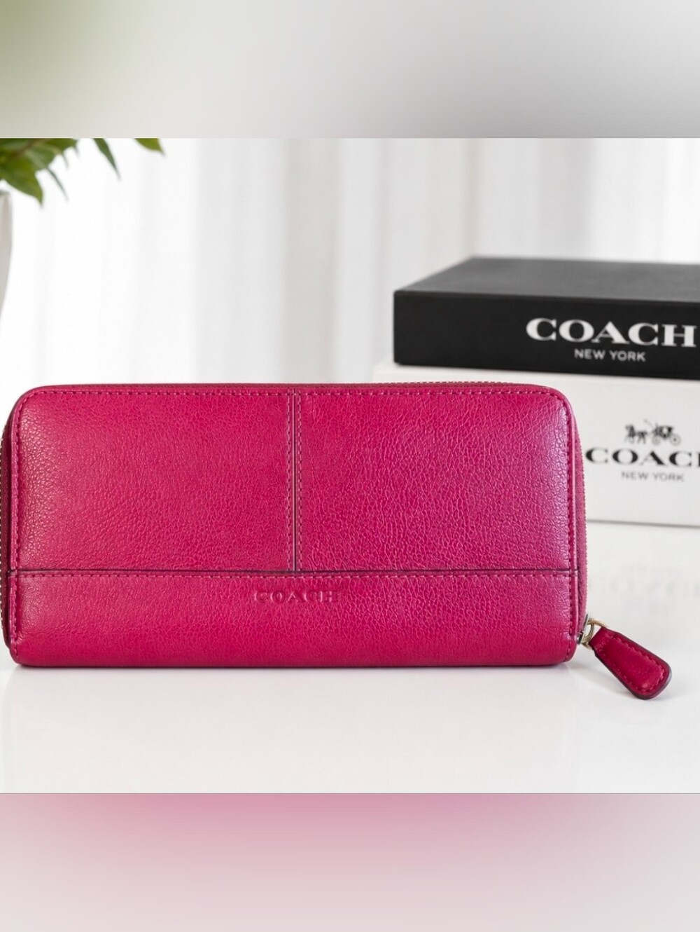 Coach Park Pebbled Leather Accordion Zip Wallet Burgundy - F51764